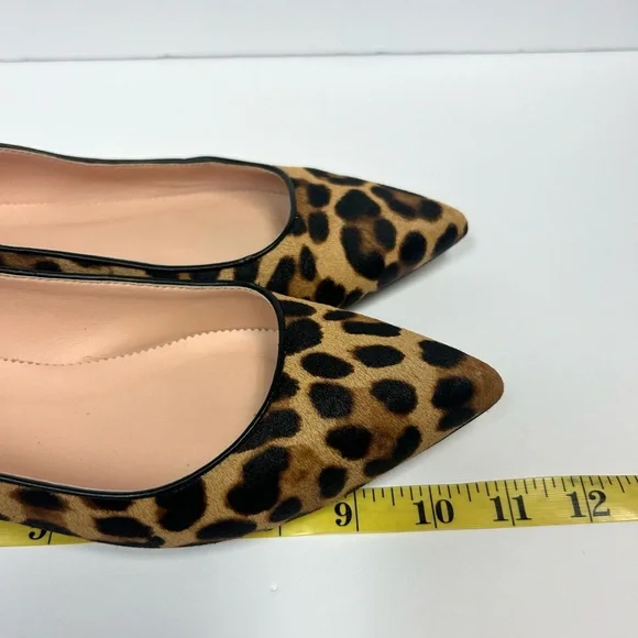 J Crew Leopard Print Shoes Women 9 Calf Hair Ballet Flats Pointed Toe Tan Brown - Picture 12 of 14